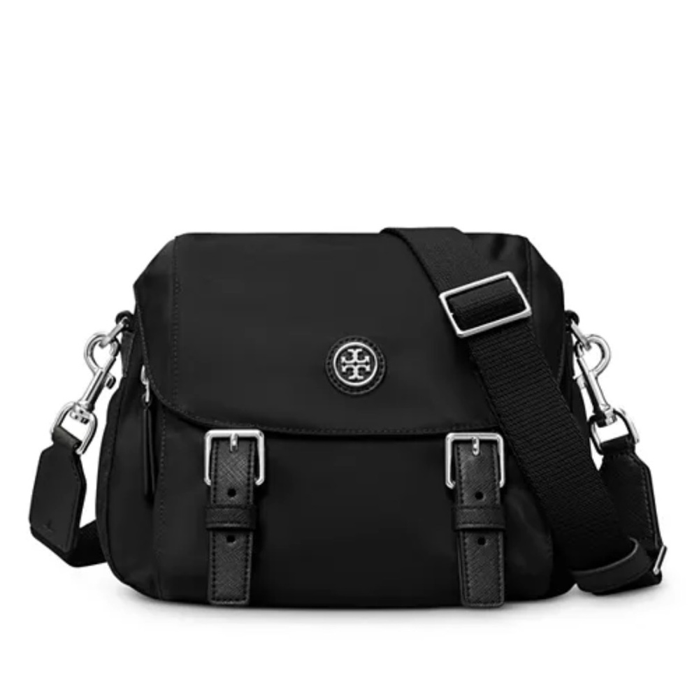 Tory Burch Black Nylon Crossbody Bag with Silver Hardware